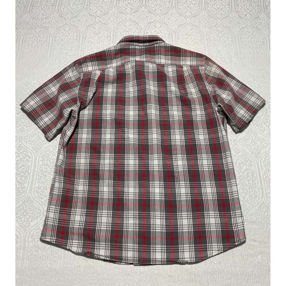 Faded Glory Mens Plaid Short Sleeve Button Down Shirt Grey Granite Red Large L - Picture 2 of 6